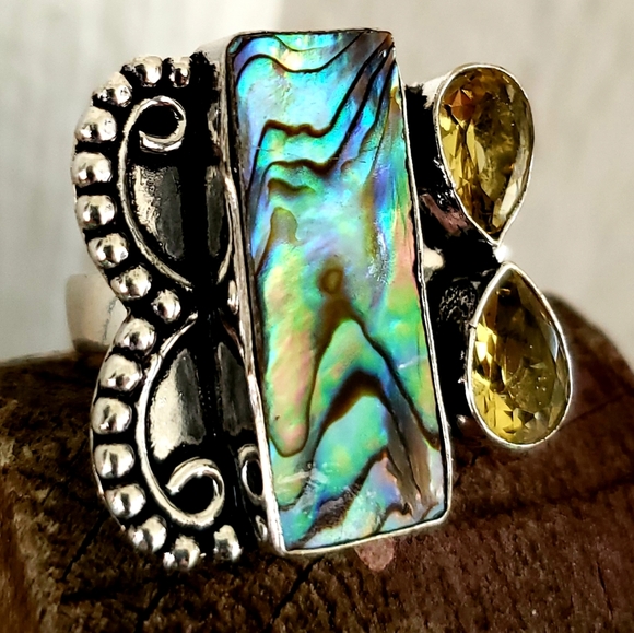 New Abalone Shell & Citrine 925 Silver Ring. - Picture 8 of 8